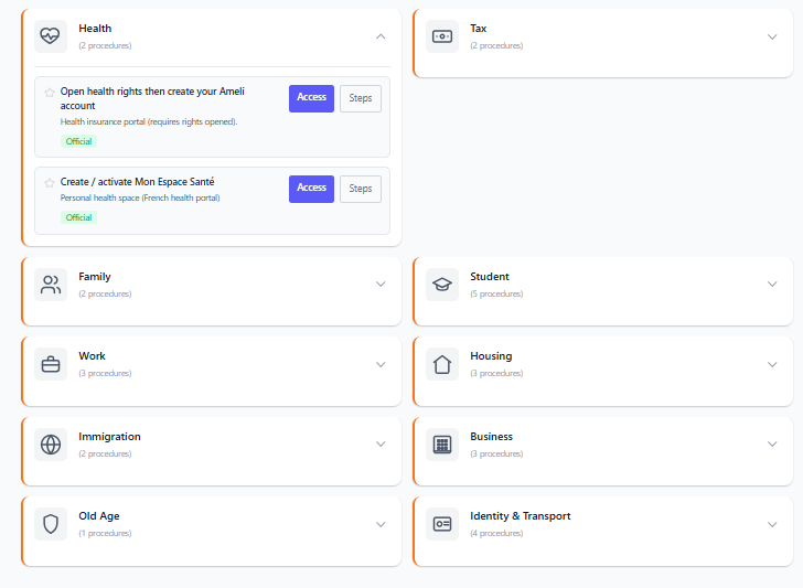 Guide IA running in a web browser — chat, Admin Intelligence and fiscal situations
